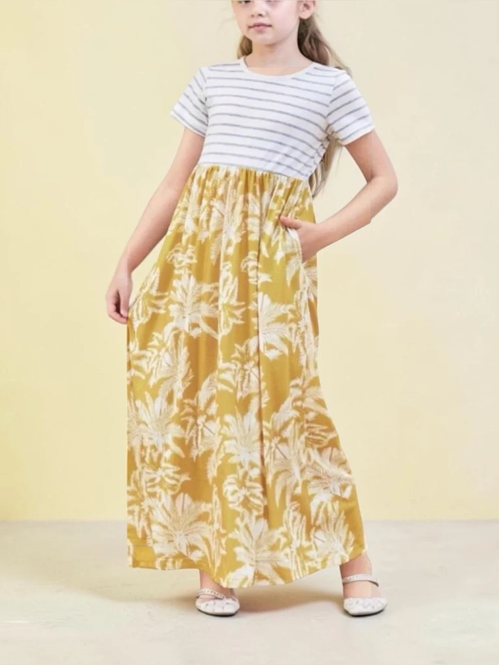 EUC Shein Girls Size 14 & Womens XS Tropical Print Maxi Dress Summer Beach Vacay